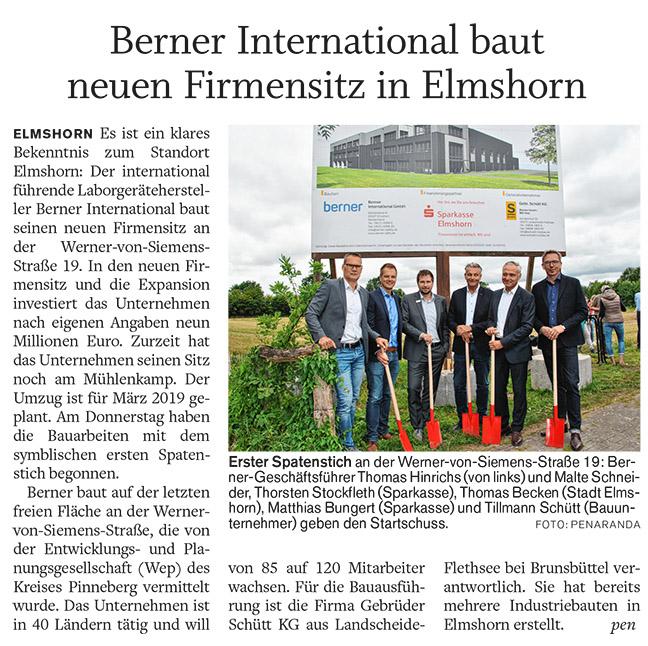 Artikel Elmshorner Nachrichten Berner International baut neuen Firmensitz in Elmshorn